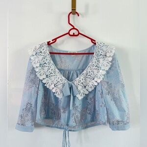 For Love & Lemons Light Blue Lacy Crop Top